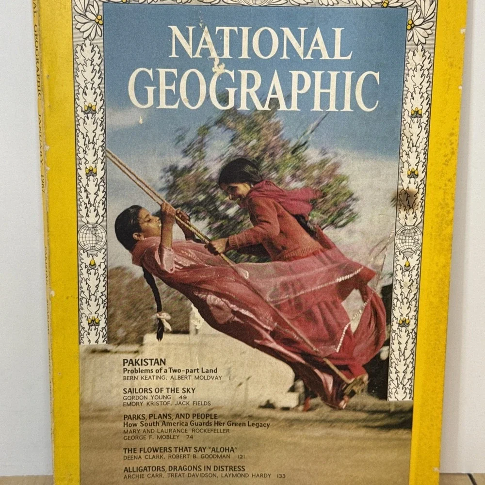 Vintage National Geographic Magazine January 1967 Pakistan Cover Children Swing